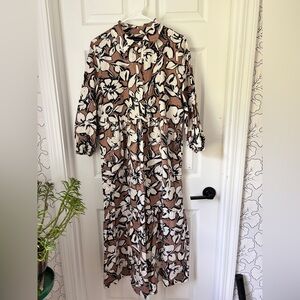 Cynthia Rowley Brown and White Buttoned Sundress with Bishop Sleeves